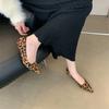 Women's Pumps Leopard Boat Shoes Pointed Toe Slip On Dress Shoes Black Faux Suede Mid Heels Stilettos Female Spring Autumn