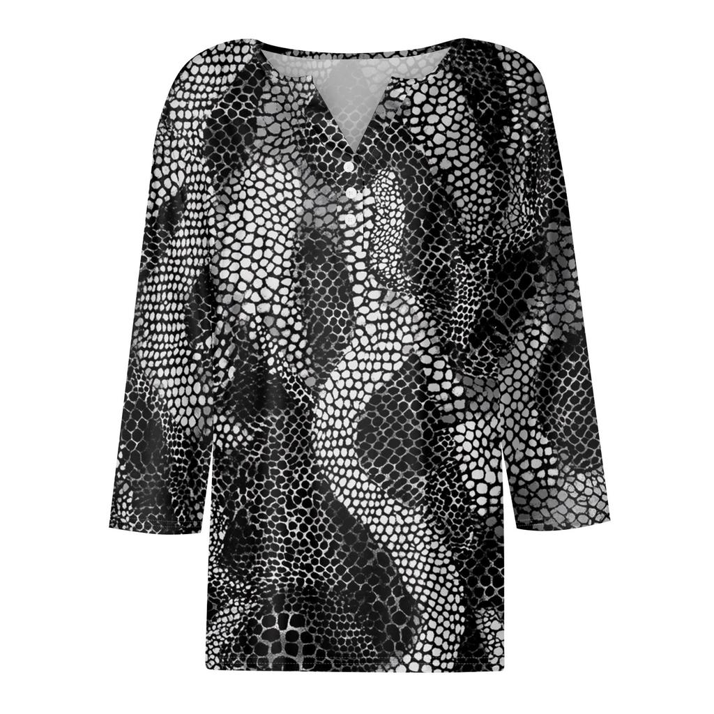 Women's T Shirt Tee Print Button  3/4 SleeveDaily Weekend Fashion Basic V- Neck Regular Top