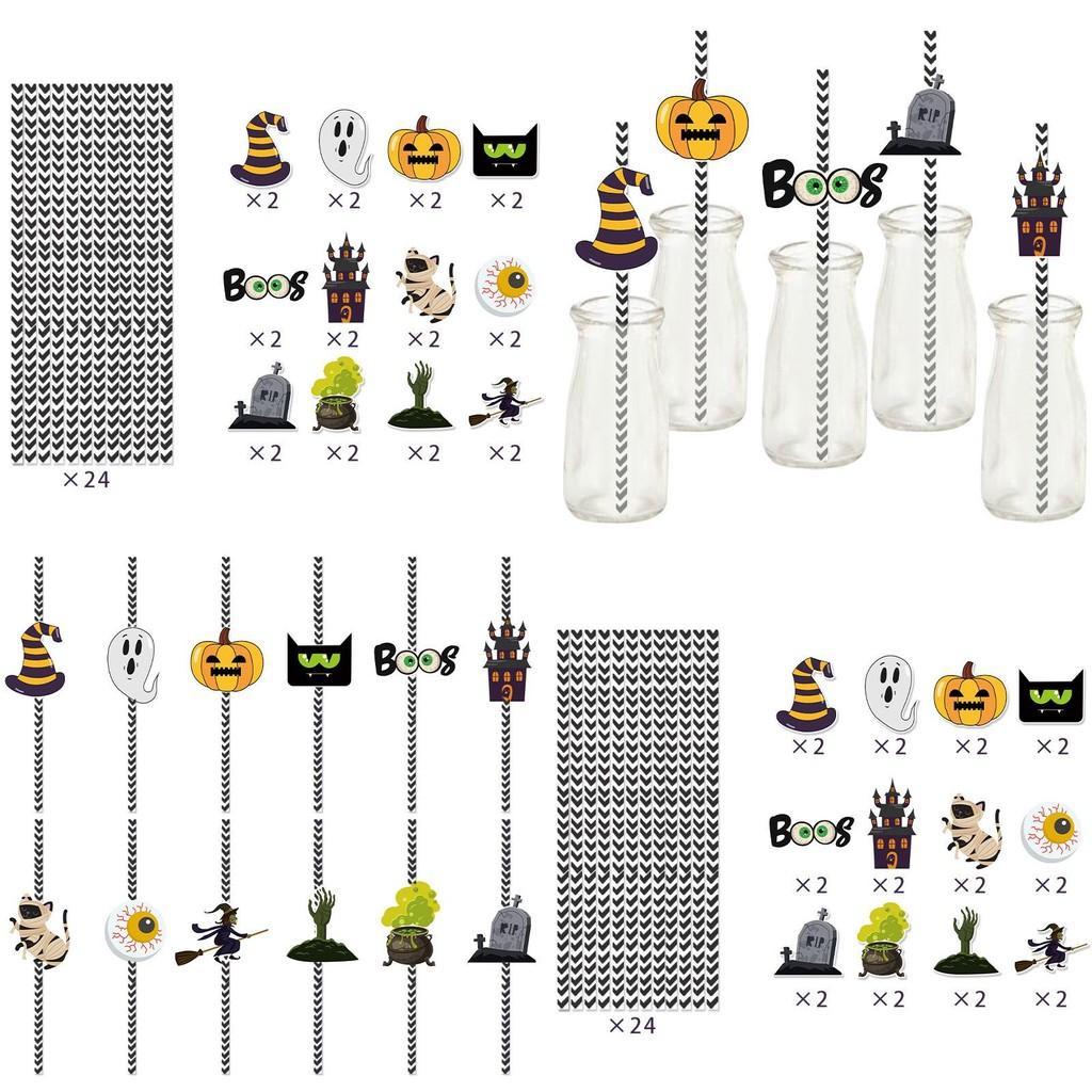 Event Paper Halloween Straws With Witch And Pumpkin Illustrations Festive For