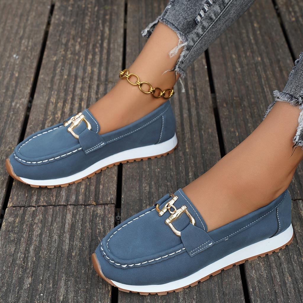 Women Buckle Lightweight Casual Loafers 2025 Spring Autumn New Fashion Round Sneakers Comfortable Slip-on Designer Shoes Women