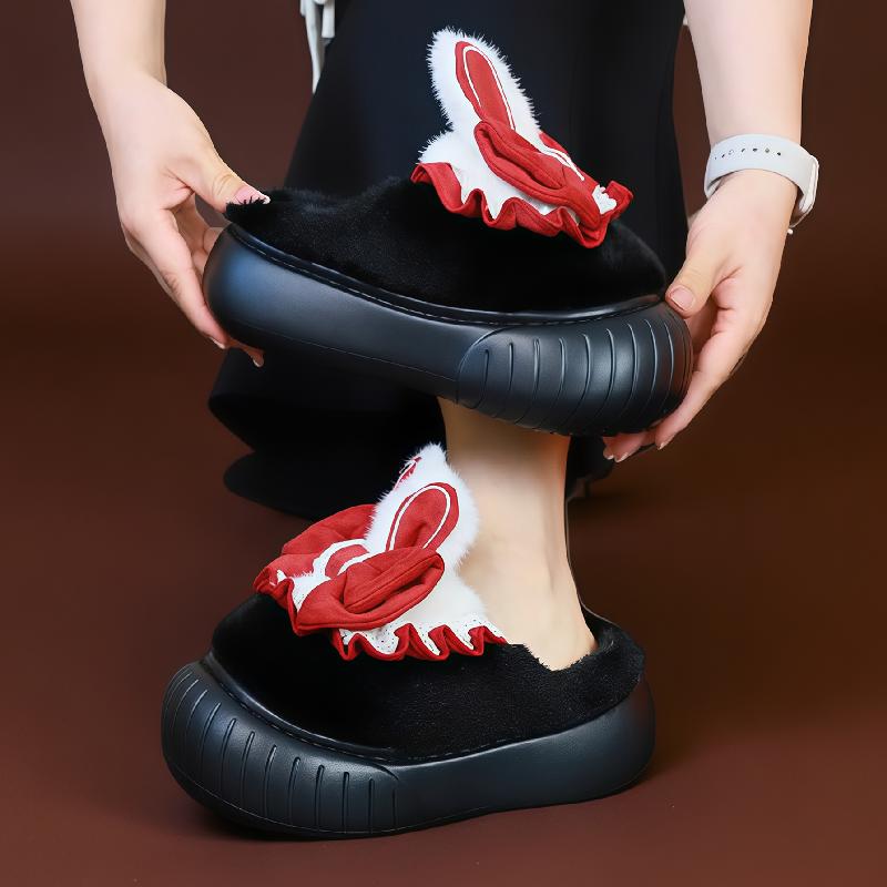 New Pink Bunny Ears Platform Slipper Women'S Chunky Clogs Shoes Home Lolita Slippers Woman Warm Plush House Shoes Rabbit Sliper