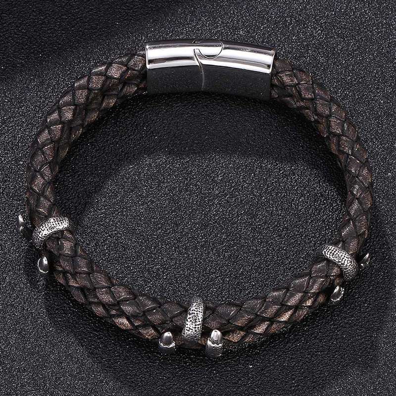 Mode Armband Herrenschmuck Echtes Leder Armband Edelstahl Pfoten Armbänder Verschluss Mode Armreifen