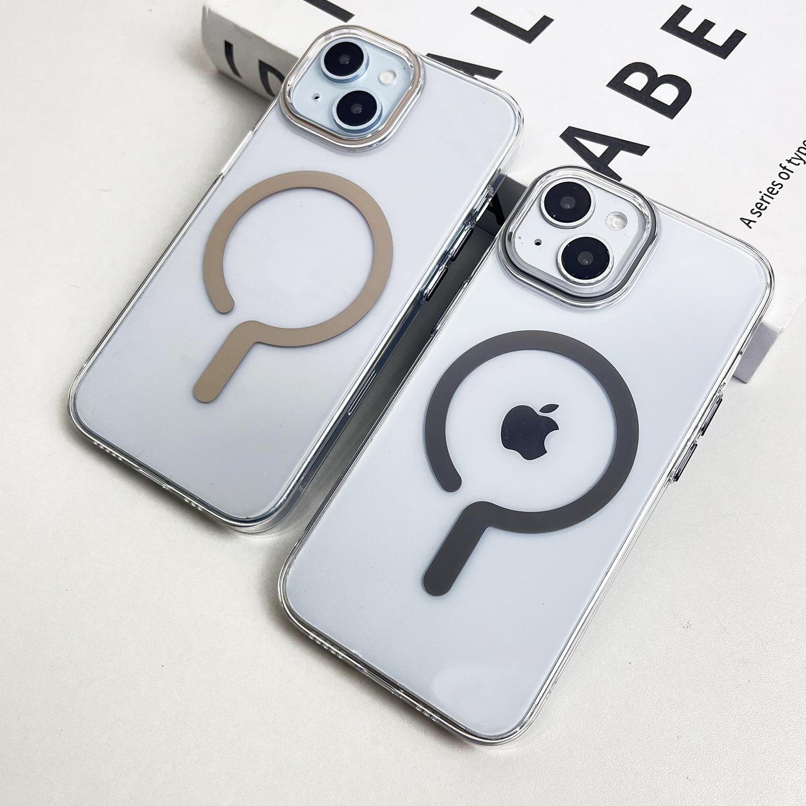 

For iPhone 14 Clear Magnetic Case Hard PC+Soft TPU Protective Phone Cover Black