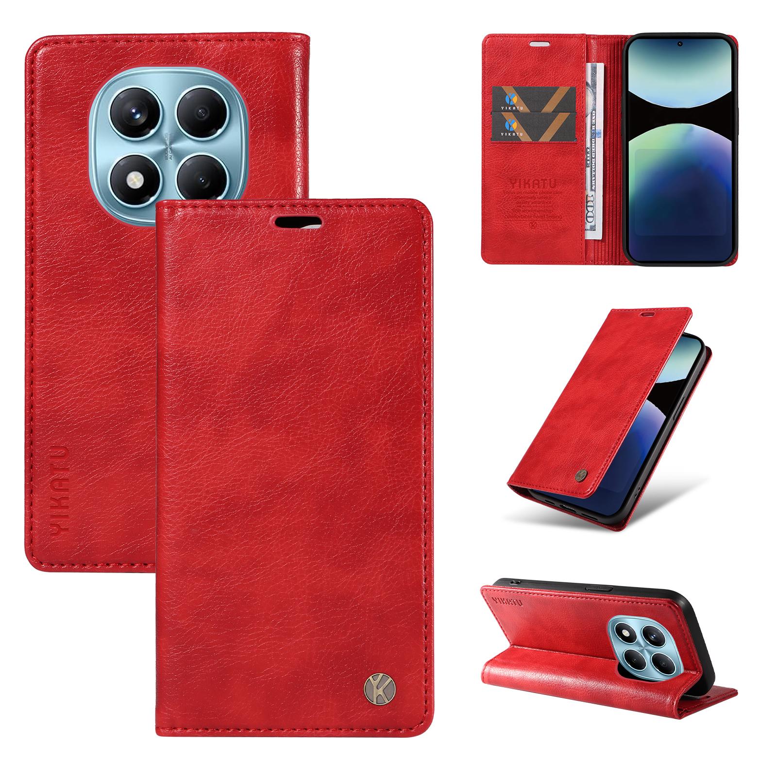 

For Xiaomi Redmi Note 14 Pro 4G Wallet Case YIKATU YK-006 Magnetic Closure Leather Phone Cover Litchi Texture Red