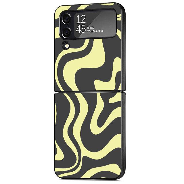 Luxushülle mit Ripple-Kuh-Textur für Samsung Galaxy Z Flip 3 4 5G Funda ZFlip 3 Schwarze PC Hartschalen-Handyhüllen