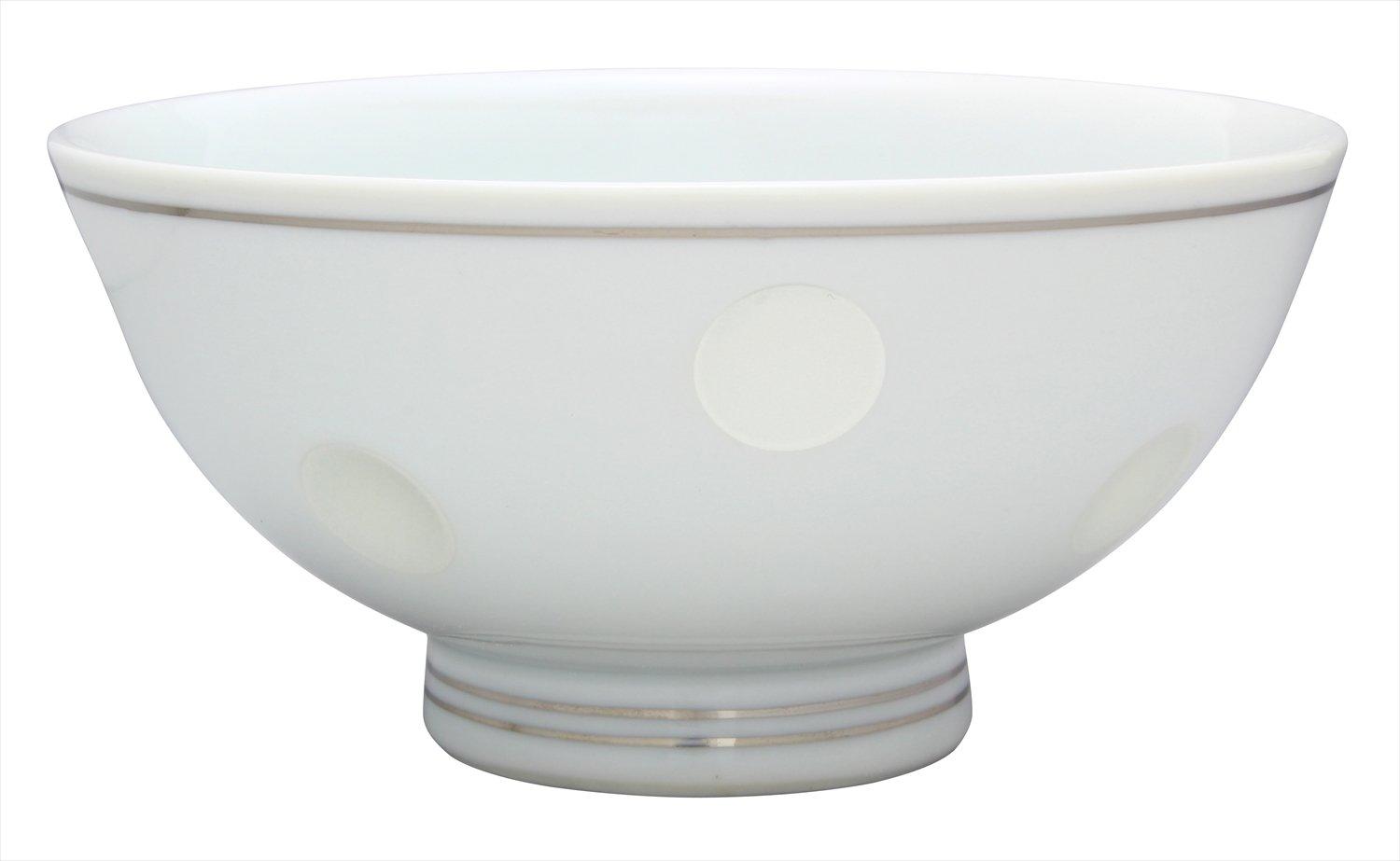 

Arita ware carved polka dot rice bowl with silver lines