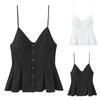 Women's Fashionable Sexy V Neck Solid Color Suspender Button Short Top