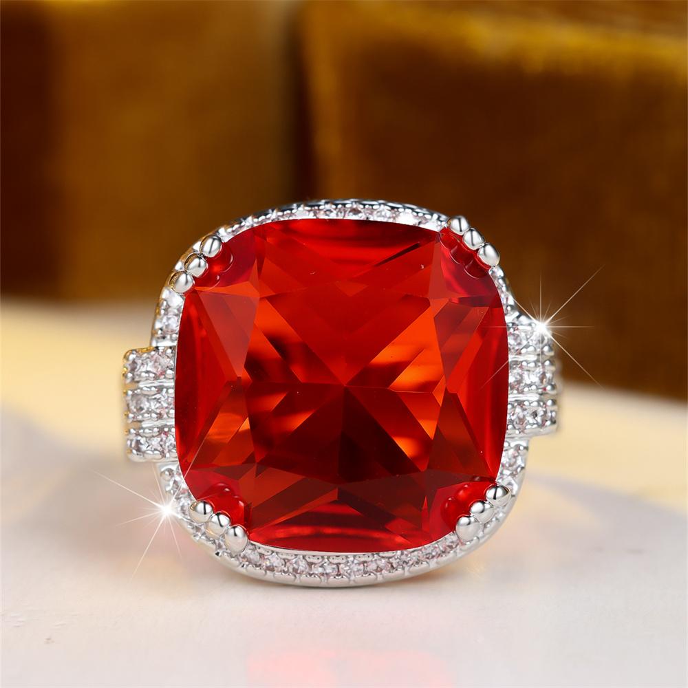 Big Square Stone Orange Red Crystal Rings For Women Vintage CopperColor Engagement Ring Wedding Jewelry Valentine's Day Gifts