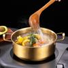 Korean Style Ramen Pot Stainless Steel With Lid Soup Pot Gold Plated Double Ear Hot Pot Camping Cookware