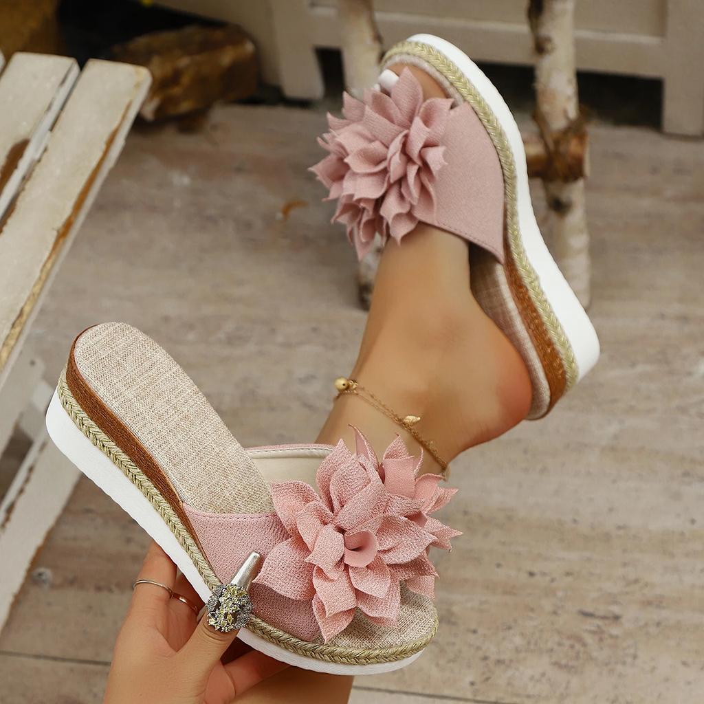 Módní Luxusní Dámské Pantofle Designéři Klínkové Sandály 2025 Nové Plážové Platformové Boty Květinové Vysoké Podpatky Pantofle Módní Nazouváky Dámské