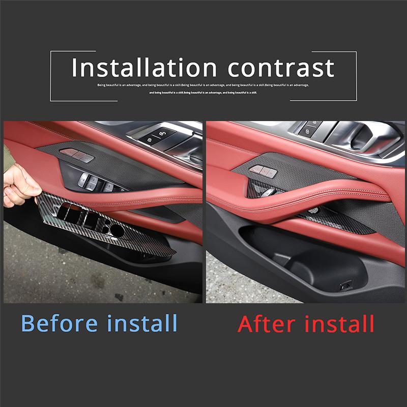 For BMW 4 Series G26 2022 ABS Carbon Fiber/Black Car Window Lift Button Panel Frame Cover Trim Sticker