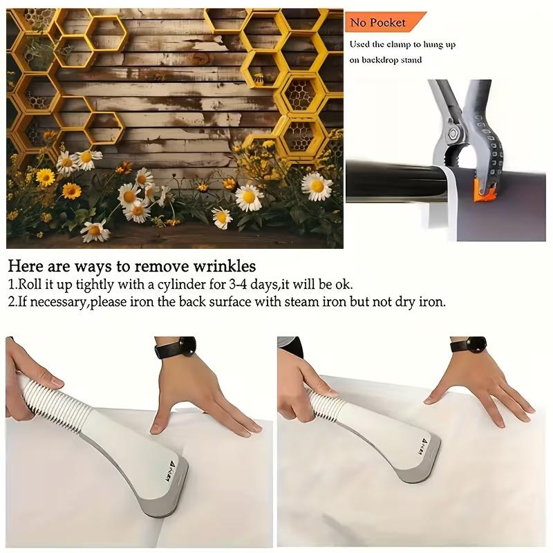 2D Wood Honeycomb Backdrop Bee & Wildflower Rustic Party and Festival Decoration