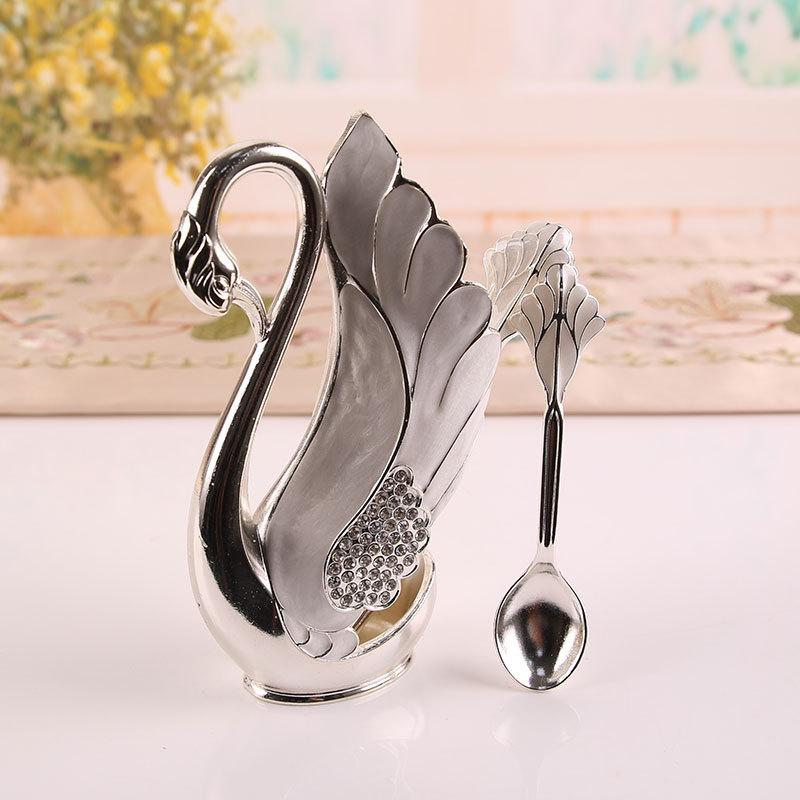 Decorative Dinnerware Set with Swan Base Holder Spoons and Forks for Coffee Fruit Dessert Stirring Mixing Ideal Gift Ideas