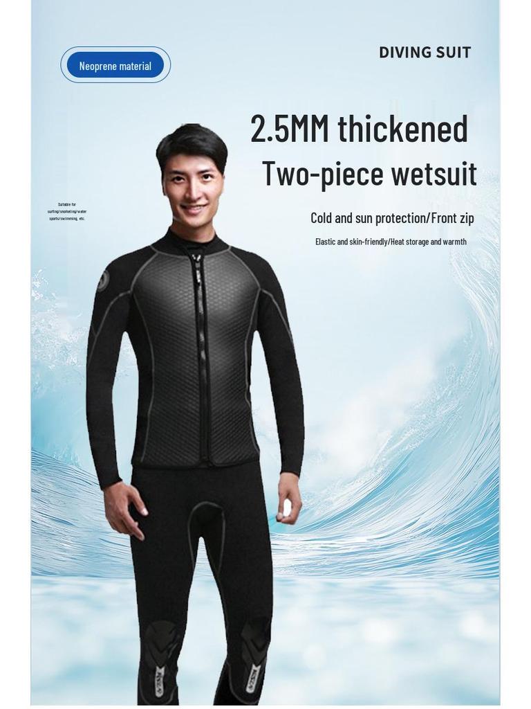 2,5 mm Herren Leder Split Neoprenanzug: Warme, Kältefeste Jacke & Sonnengeschützte Lange Hose mit Reißverschluss- & Klettverschluss-Anpassungen