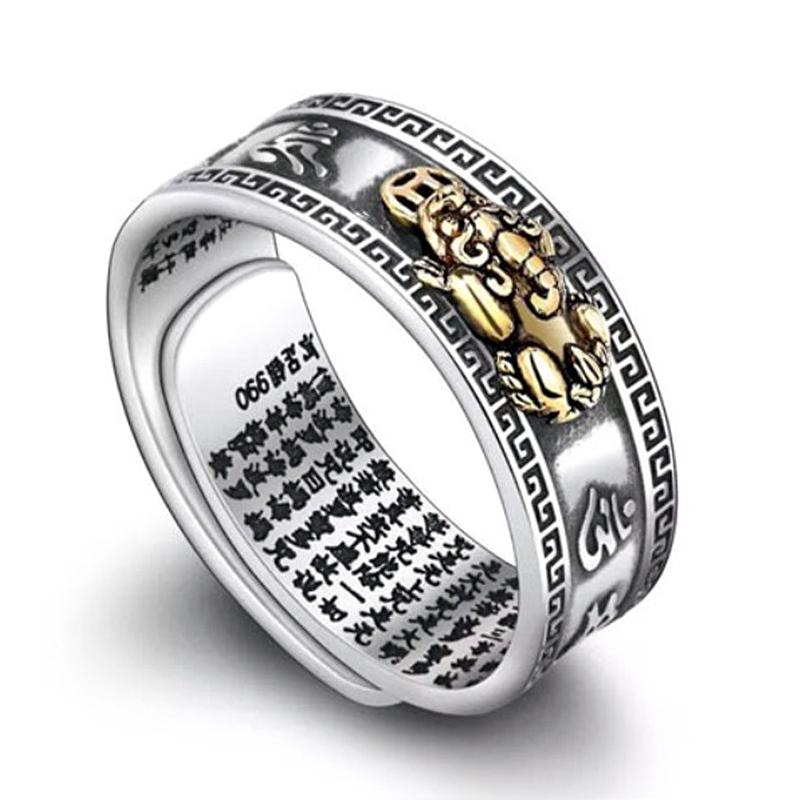Men's Jewelry Feng Shui Pixiu Mani Mantra Protection Wealth Ring