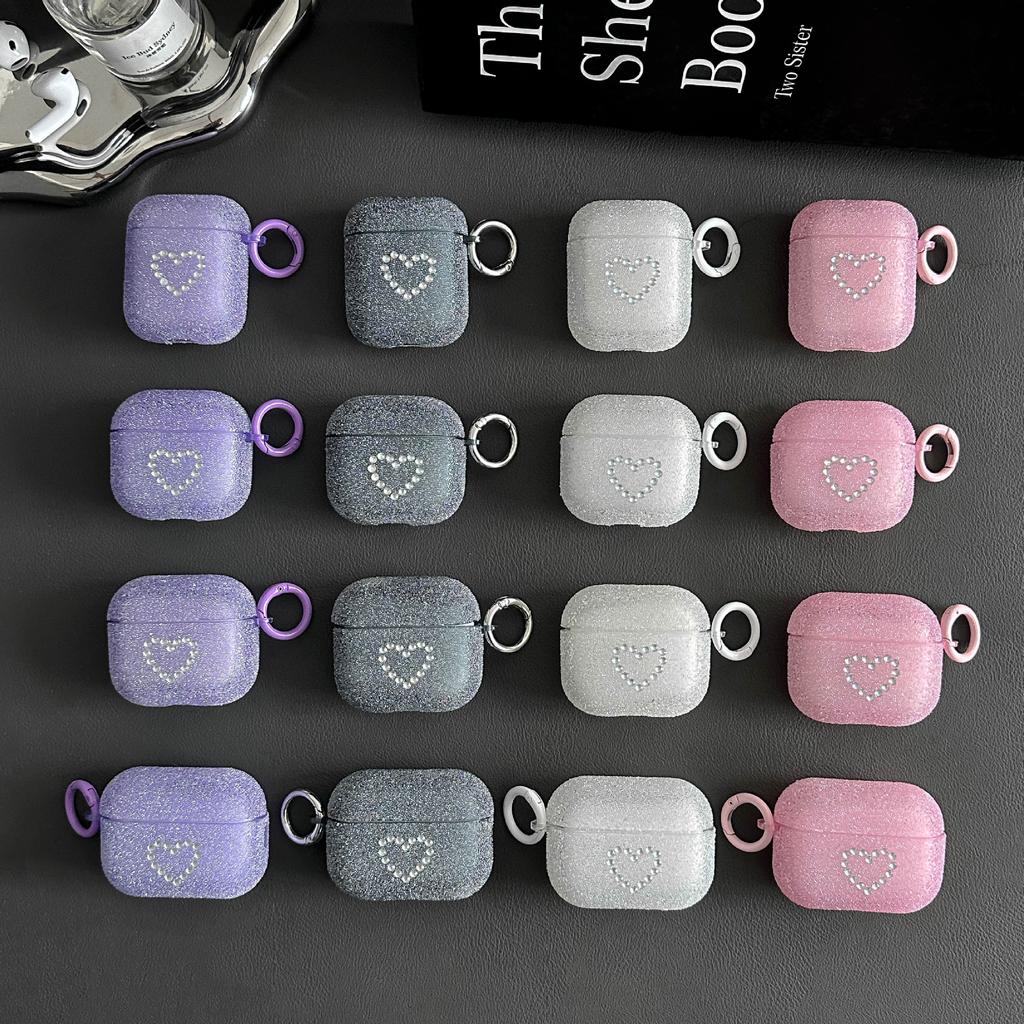 Popping beads shiny candy color earphone protective case AirPods 1 generation love pink diamond earphone cover pro1 with hook