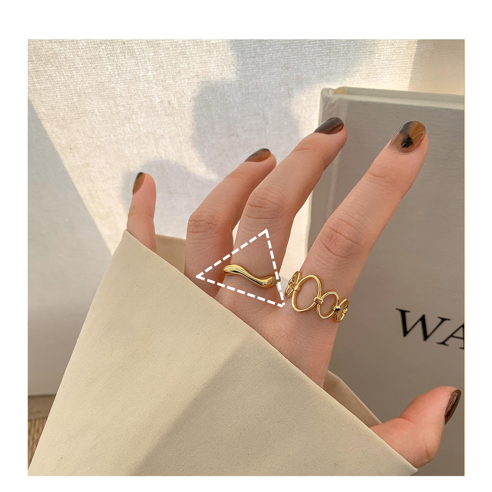 Korean Style Geometric Irregular Square Patchwork Ring - Adjustable Retro Creative Index Finger Ring for Women Open Adjustable