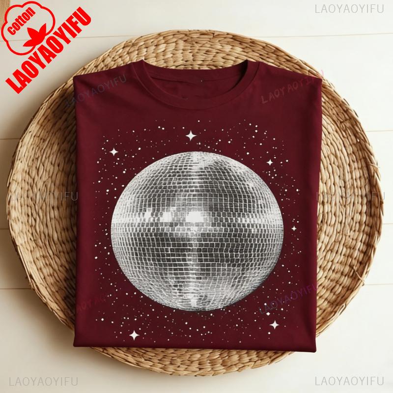 Czarno-biały klub disco ball vintage retro koszulka DJ party strój nocny klubowy lata 80. 90. 1980. 1990. koszulka disco ball prezenty taneczne