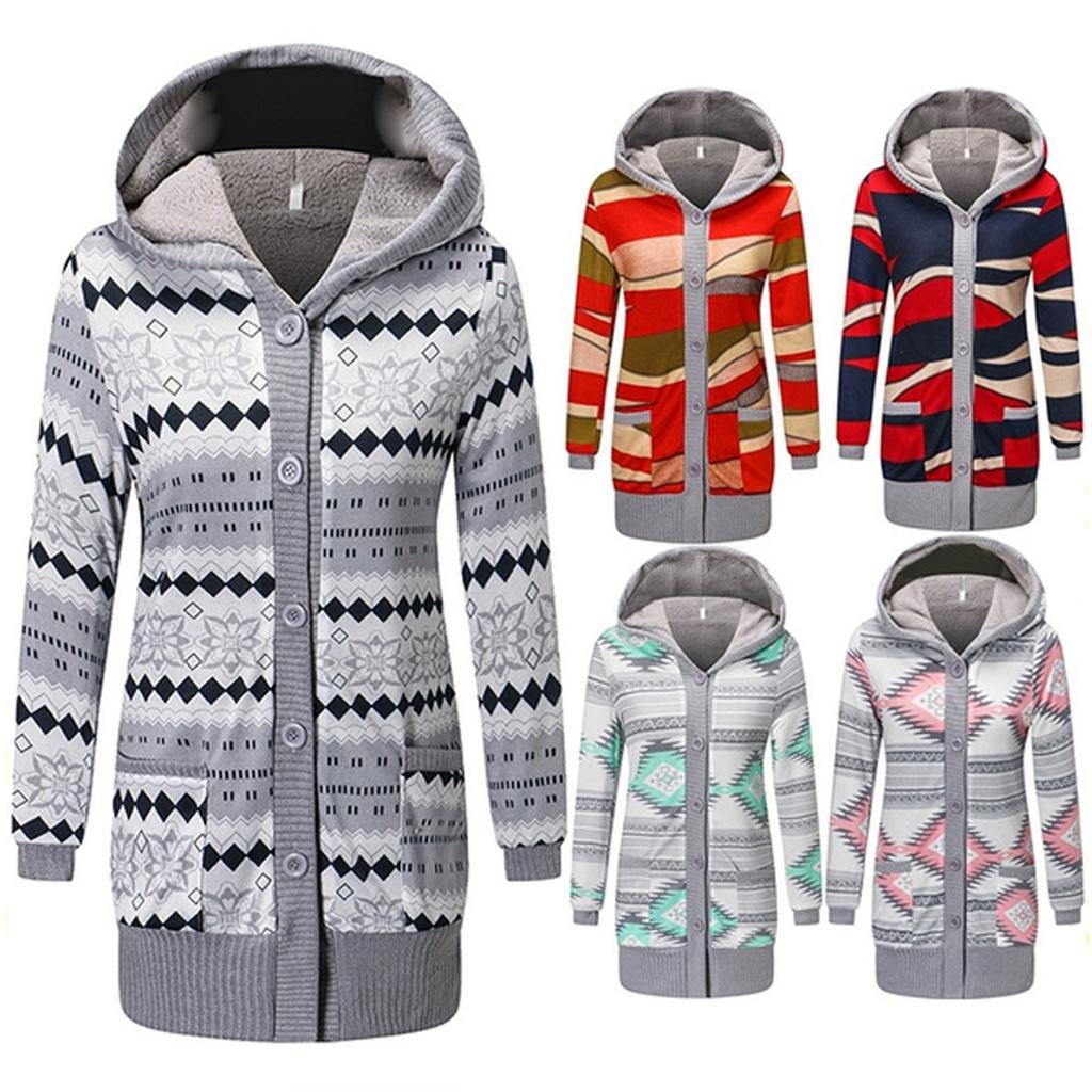 Dámský módní fleecový kabát s kapsami, na knoflíky, s dlouhým rukávem, s kapucí, volný