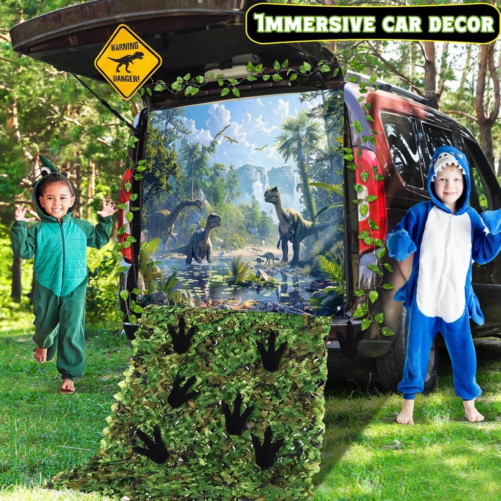 Halloween Trunk Or Treat Car Decorations Kit For SUV - Dinosaur Archway Garage Decor Banners With Party Decoration Sign For Theme Party Supplies