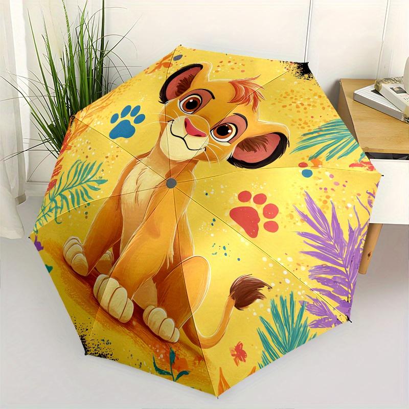 El Rey León de Disney, Simba, Paraguas Plegable Manual de la Jungla, Diseño Plegable Reforzado de 8 Varillas, Ligero