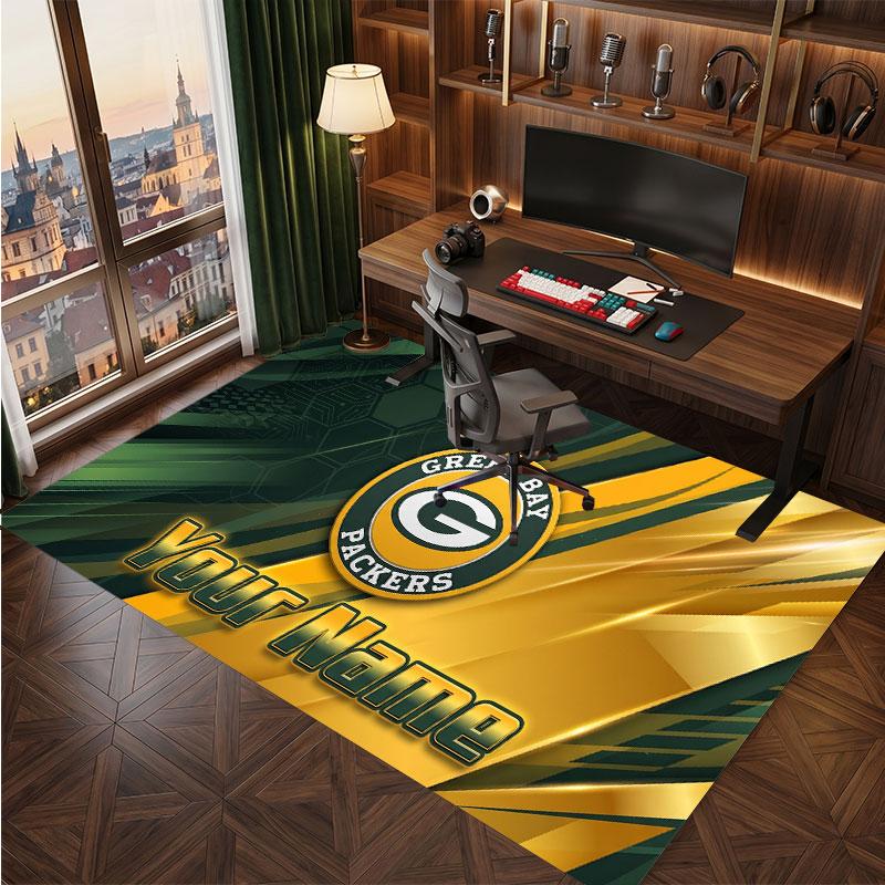 Green Bay Packers Personalized Crystal Velvet Carpet, Customized Name Text Soft Anti‑Slip Rug for Living Room Bedroom