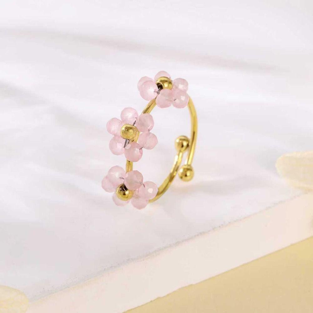 Colorful Flowers Open Ring Stainless Steel Finger Jewelry Fashion Flower Ring  For Women Girls