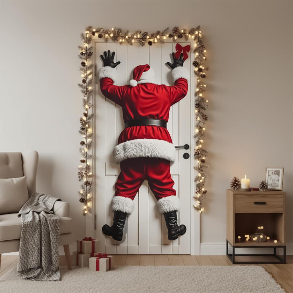 90x180cm Christmas Door Decorations Covers Holiday Santa Claus Photo Booth Props Christmas Party Door Decorations Banner Cover