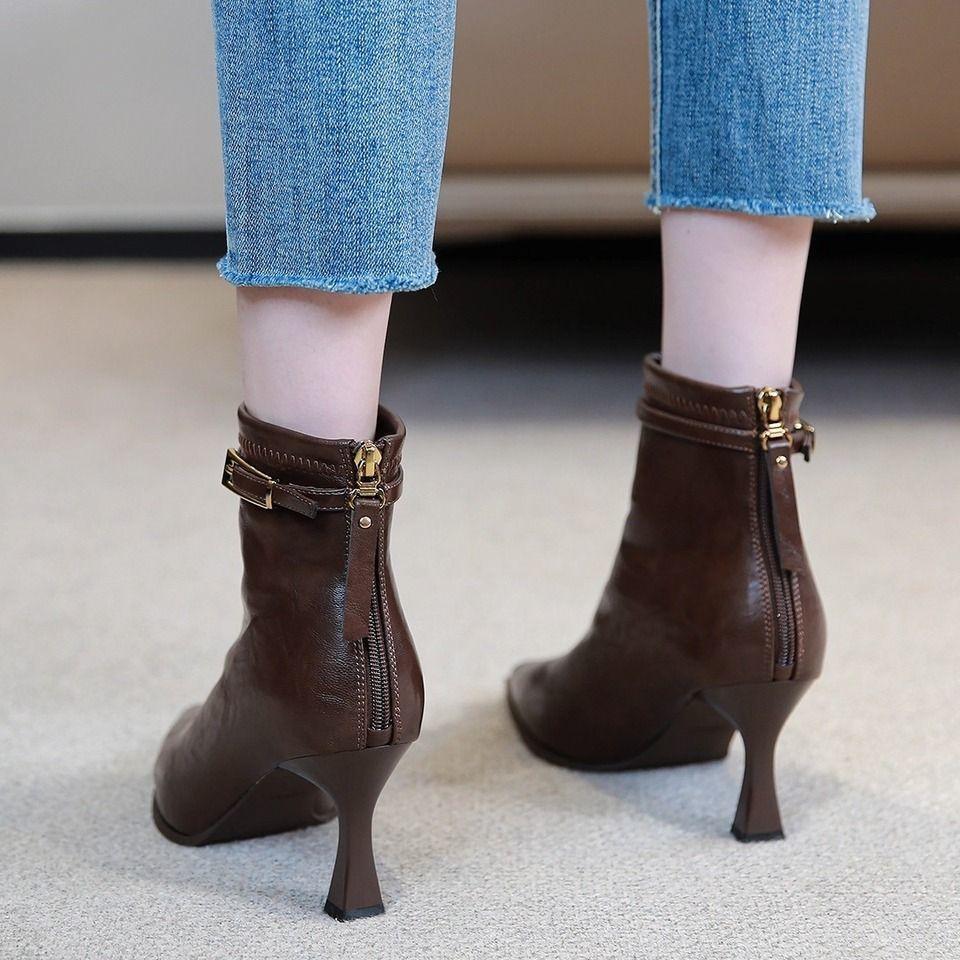 French Pointed High-Heeled Ankle Boots For Women  New Autumn Winter Slim Heeled Women'S Boots
