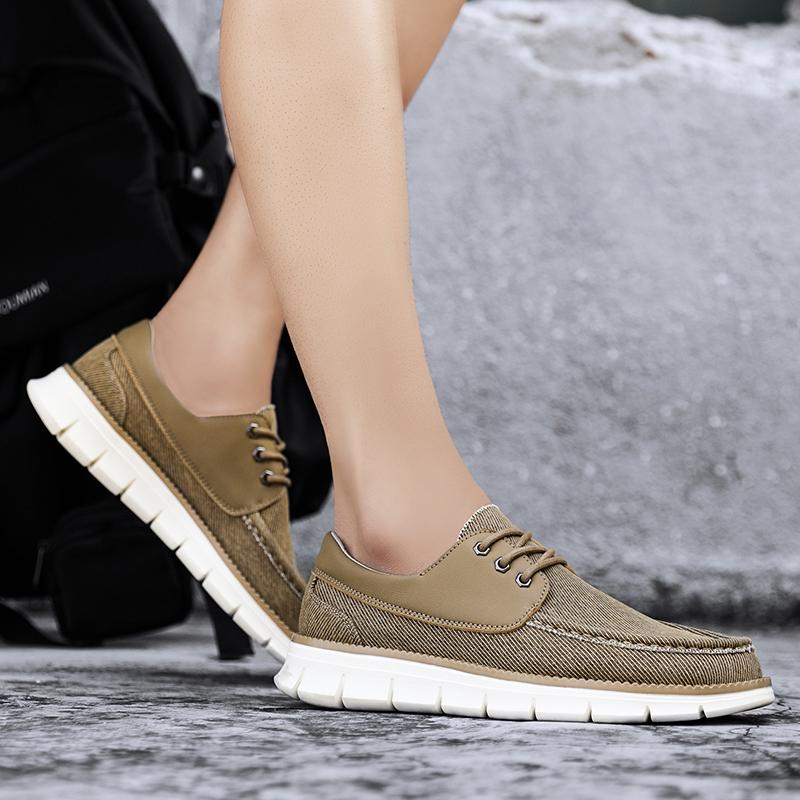 Men’s Outdoor Canvas Shoes Blue Sneakers Driving Shoes Casual Khaki Wide Head Shoes for Farther Plus Size Lightweight