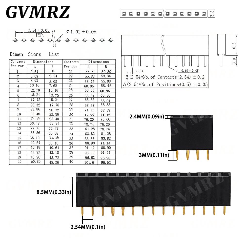 10PCS Single Row Pin Female Header Socket Pitch 2.54mm 1*2p 3p 4p 5p 6p 7p 8p 9p 10p 12p 14p 16p 18p 20p 22p 40p Pin Connector