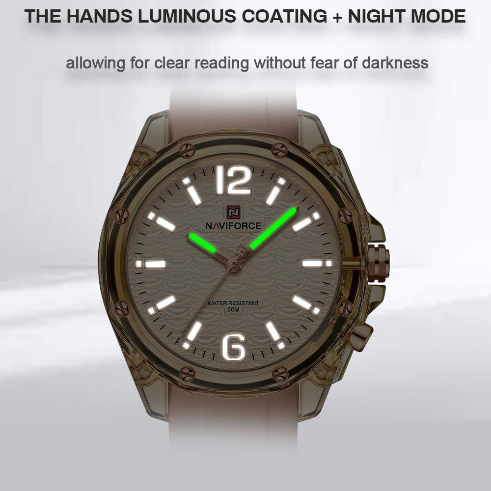 Naviforce Women's Simple Watch Quartz Movement Luminous Pointer Waterproof 50m Silicone Strap Lightweight Women's Girls Casual Fashion Watch NF6103