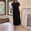 2024 Damen Einfarbig Rundhals Locker Kurzarm Langes Kleid für Frühling & Sommer