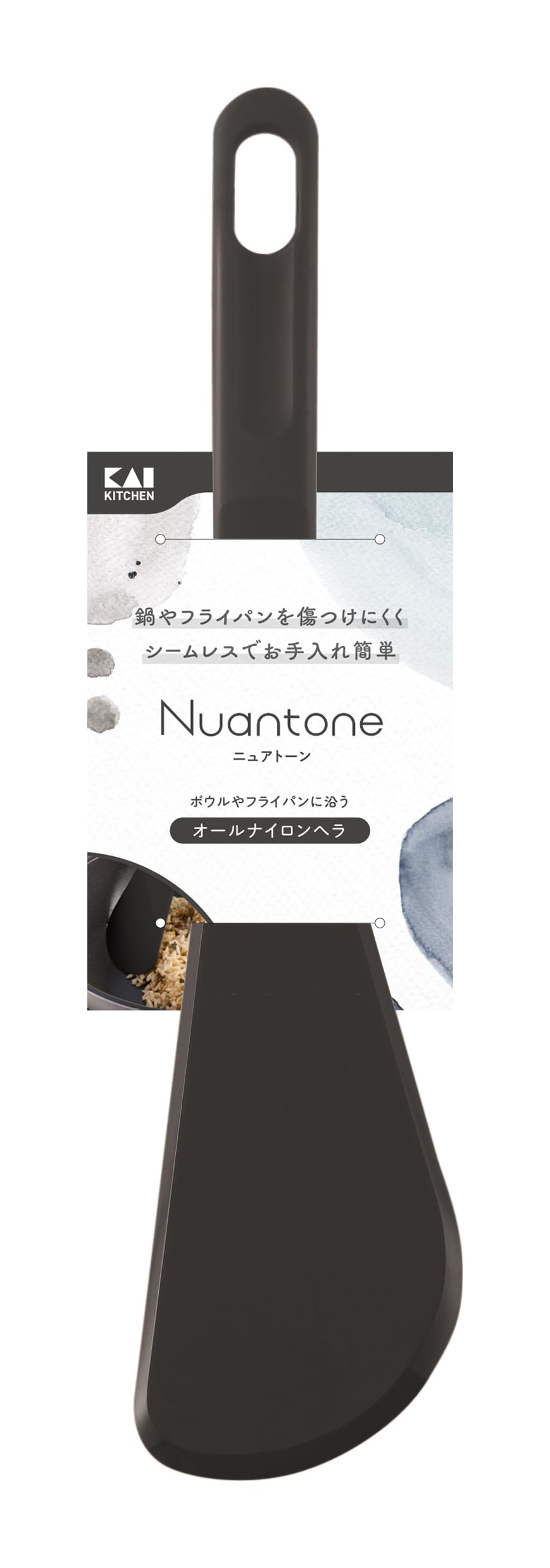 Kai Corporation KAI Made in Dishwasher Scratch Easy to Charcoal Nua Tone DE6317 Spatula, All-Nylon, Japan, Safe, Resistant, Clean, Black,