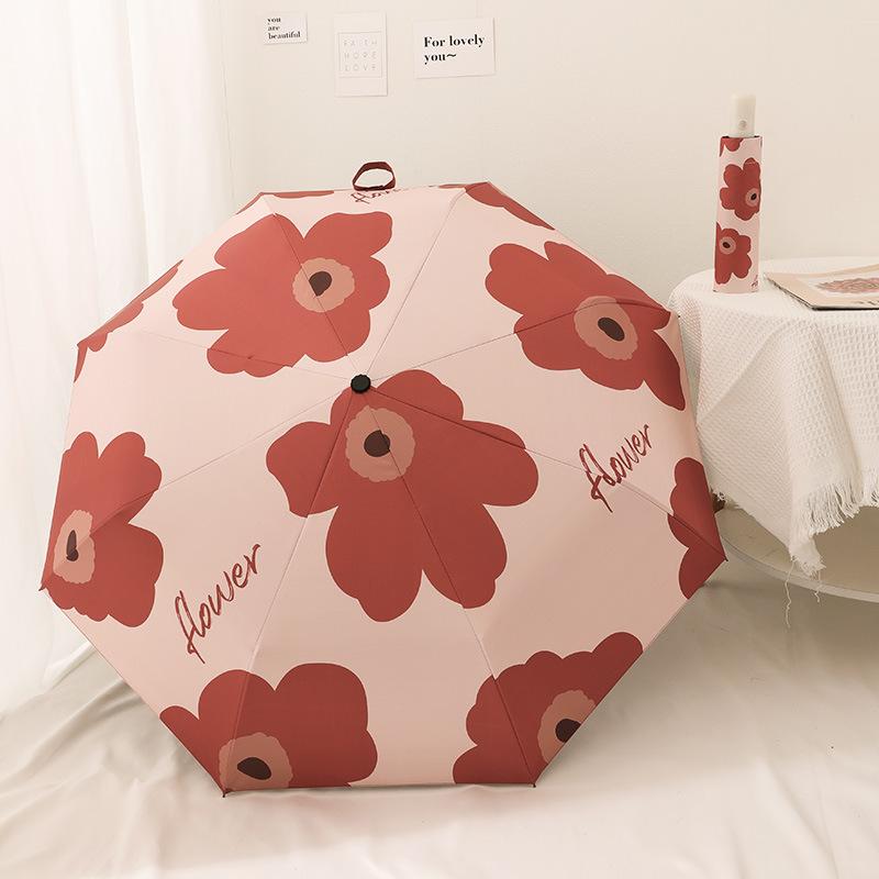 Automatic Umbrella Uv Protection Sun Umbrella Parasol Folding Umbrella Fresh Style Vinyl Dual-Use For Sun And Rain