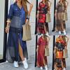 Women Fashion Long Sleeve Printed Pockets Buttons Party Beach Maxi Shirt Dress