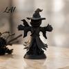 Matte Black Resin Statue Pumpkin Scarecrow with Crow Figurine 3D Printed Gothic Dark Witch Home Decor Hat Jack-o'-Lantern Statue Halloween