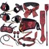 Retro Court Chinese Style Fabric Restraint Set: Foot Cuffs, Gag Ball, Eye Mask, Leash, Collar.