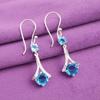 Swiss Blue Topaz Gemstone 925 Stamped Silver Jewelry Zircon Long Earrings 1.84" CZE-9-6