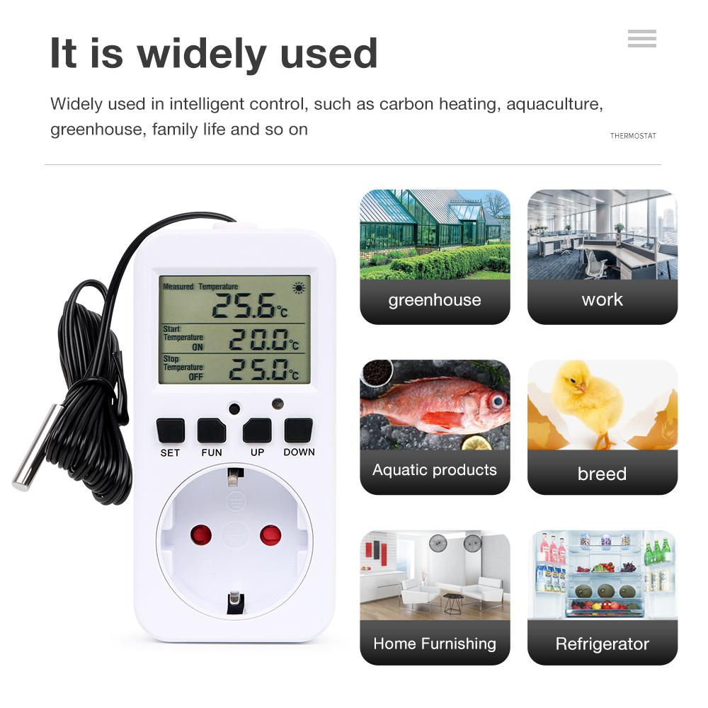 Digital  Smart Thermostat Socket Timer Switch Temperature Controller Heating Cooling with Temperature Sensor Probe -40℃~120℃