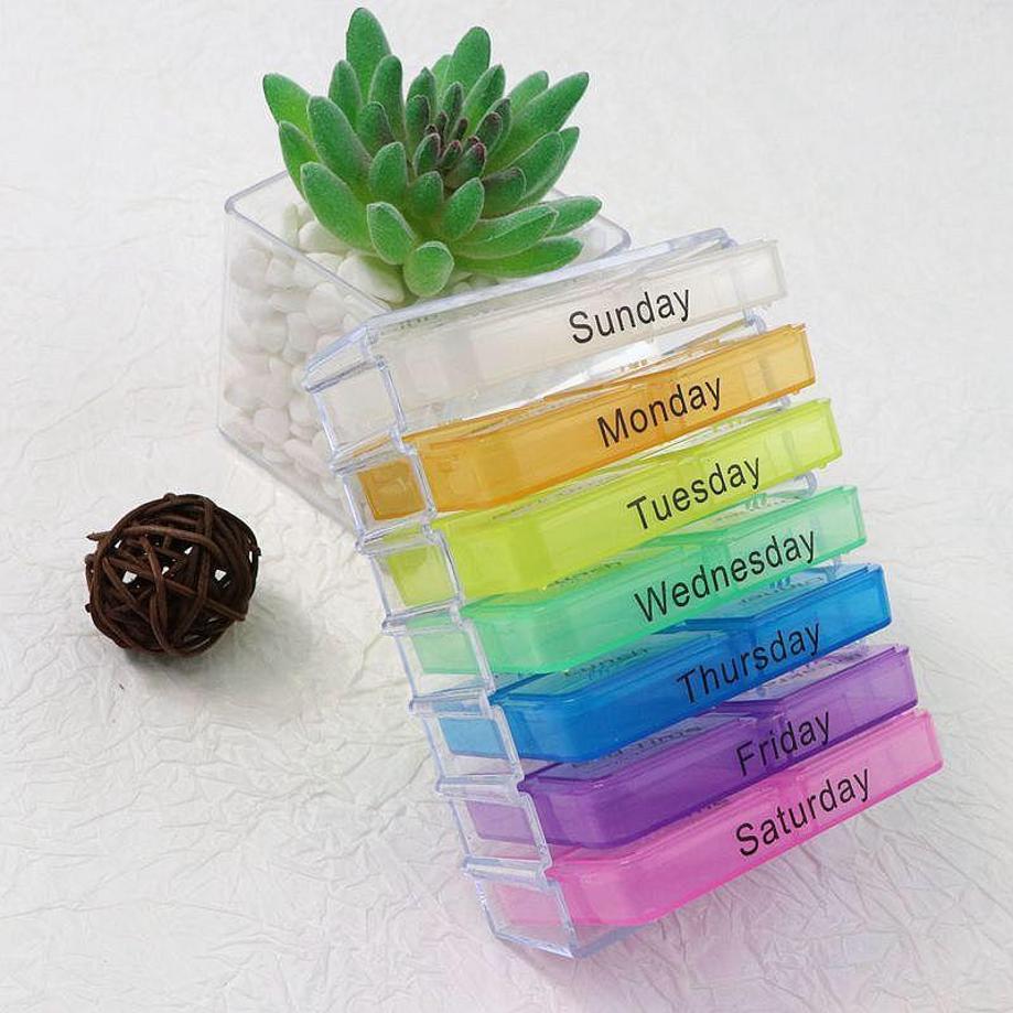 English Color Small Medicine Box Portable One Week Sealed Medicine Box 7-layer Folding Small Medicine Box Portable Medicine Box