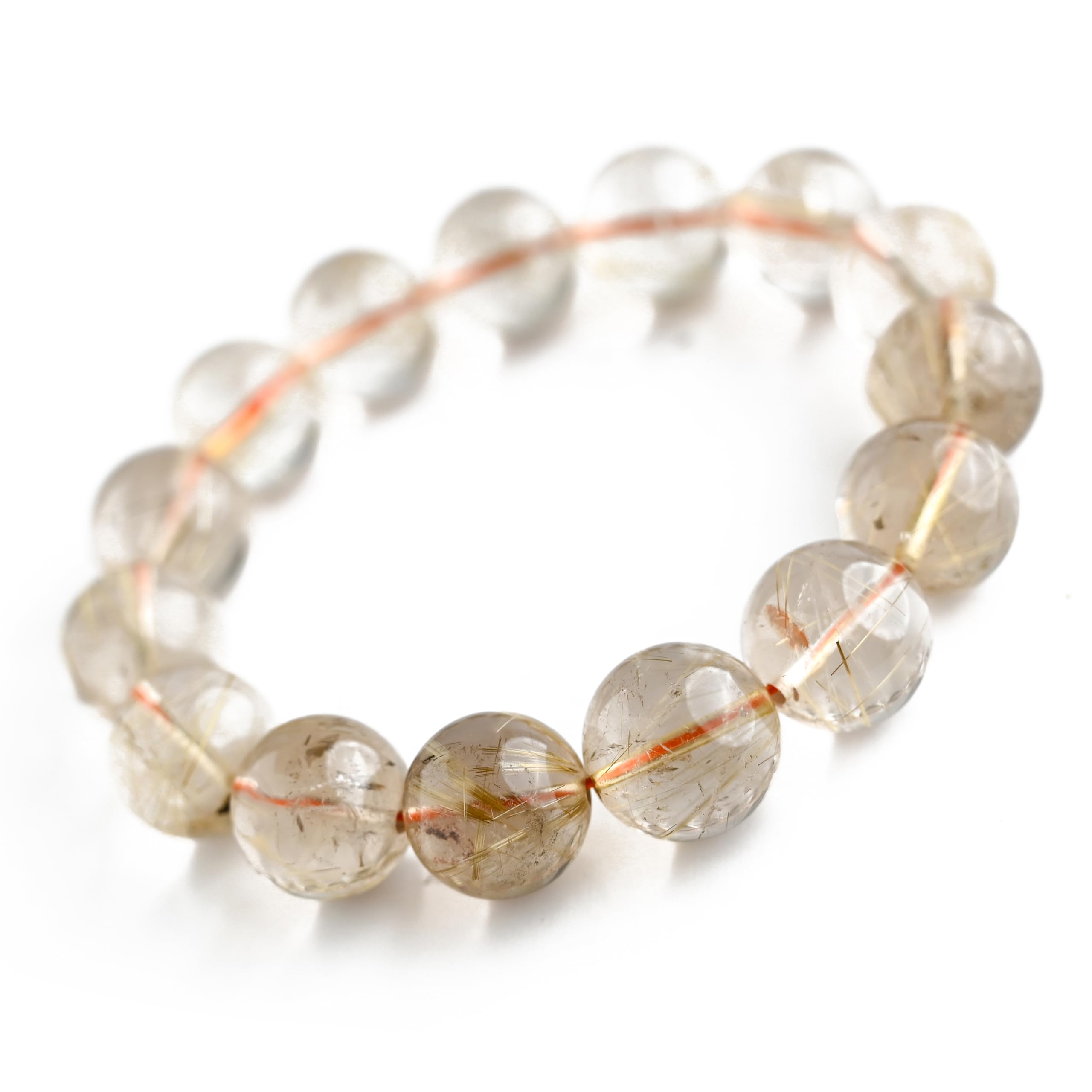 

Eigado Rutilated Quartz 15mm 18cm Wrist Limited Natural Power Prayer Good Luck Feng Shui Bracelet, Stone, Circumference, One-of-a-Kind, Edition, золотий