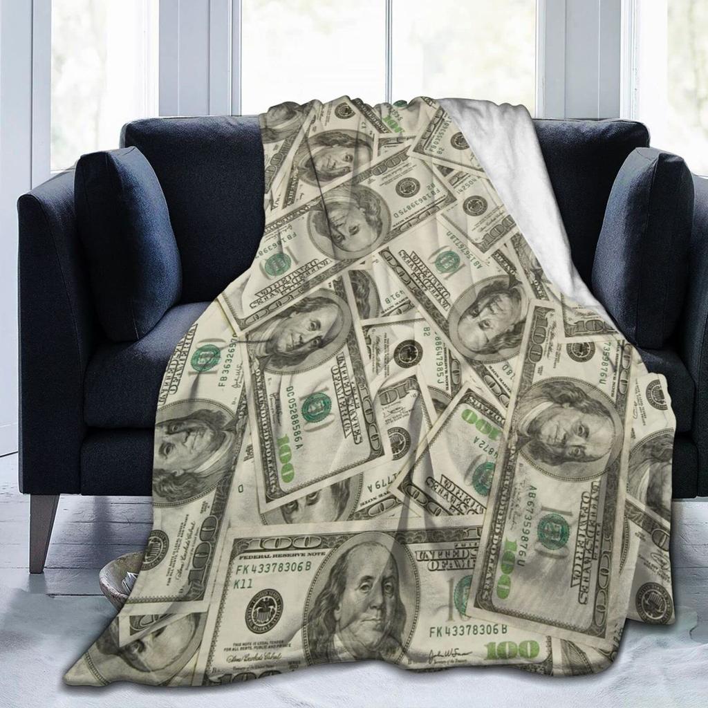 100 Dollarseddel Penger Ultramykt Kasteteppe for Barn Voksne Fleecepledd for Seng og Sofa Varmt Loddent Kasteteppe Koselig