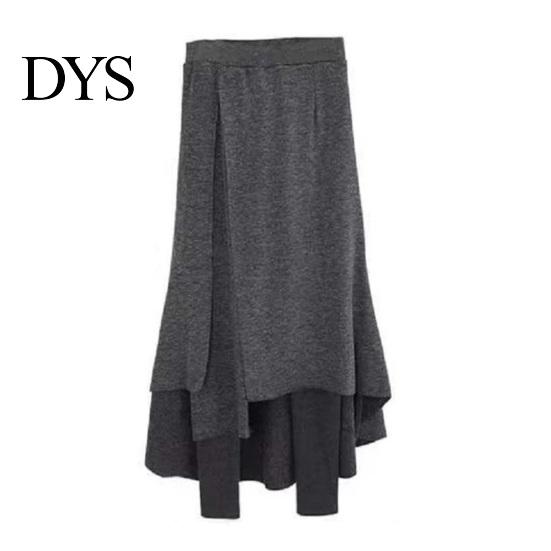 Pencil Pants Skirt High-Waist Elastic Waistband Irregular Split Hem Thickened Leggings Women Fake Two Piece Fleece Lining Maxi Skort