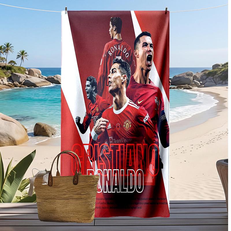 Asciugamano da Spiaggia Stampato Cristiano Ronaldo Asciugamano Morbido ad Asciugatura Rapida Coperta da Spiaggia Rettangolare Grande Portatile per Viaggi Piscina