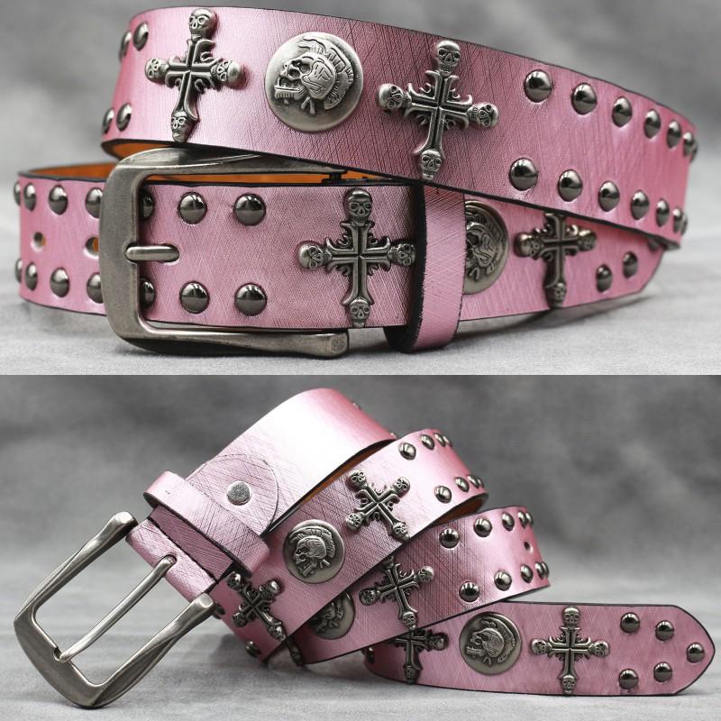 Original Punk Belt Men Women Skull Rivet Snake PU Leather Needle Buckle 105-125cm