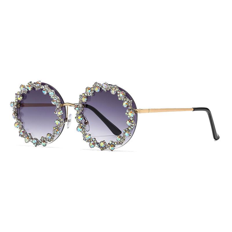 

Classic Metal Round Frame Ladies Sunglasses With Rhinestones For Outdoor Fashion And Sun Protection Gray