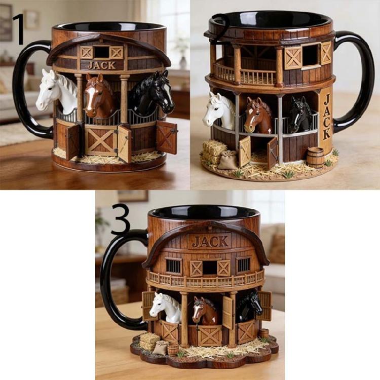 Artistic Equestrian Theme Drinking Cup Ceramic Coffee Mug With Flat 2D Print Horse Stable Pattern For Daily Use
