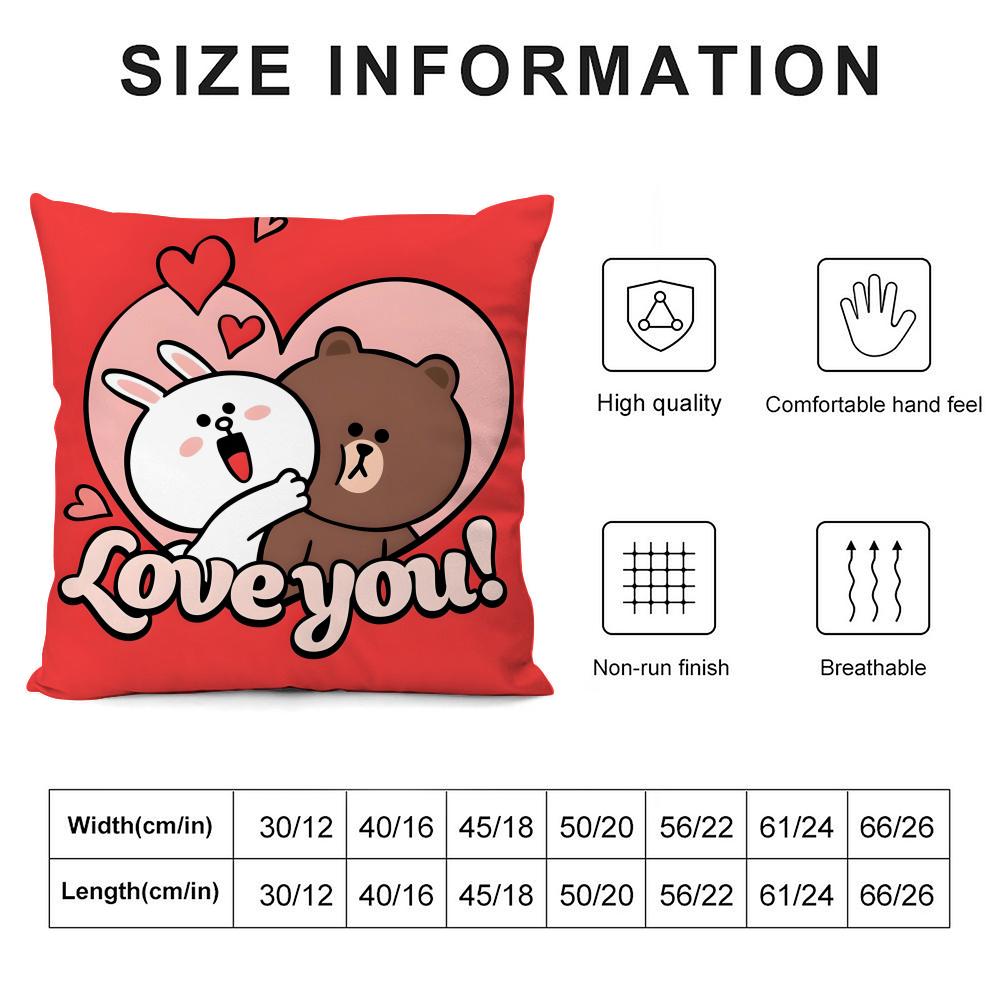 B-Brown Bearr And Cony Cute Cushion Cover Pillowcase Ultra Soft Skin Friendly Fabric Cloud Like Comfort & Concealed Zipper