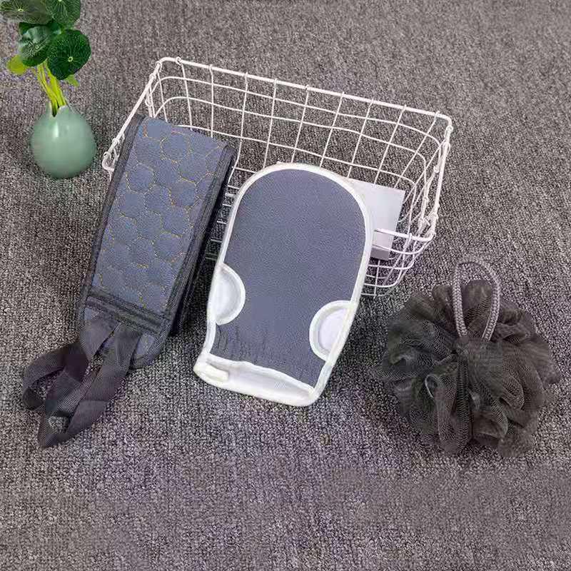 Three-Piece Exfoliating Bath Set with Long Scrubber Strip